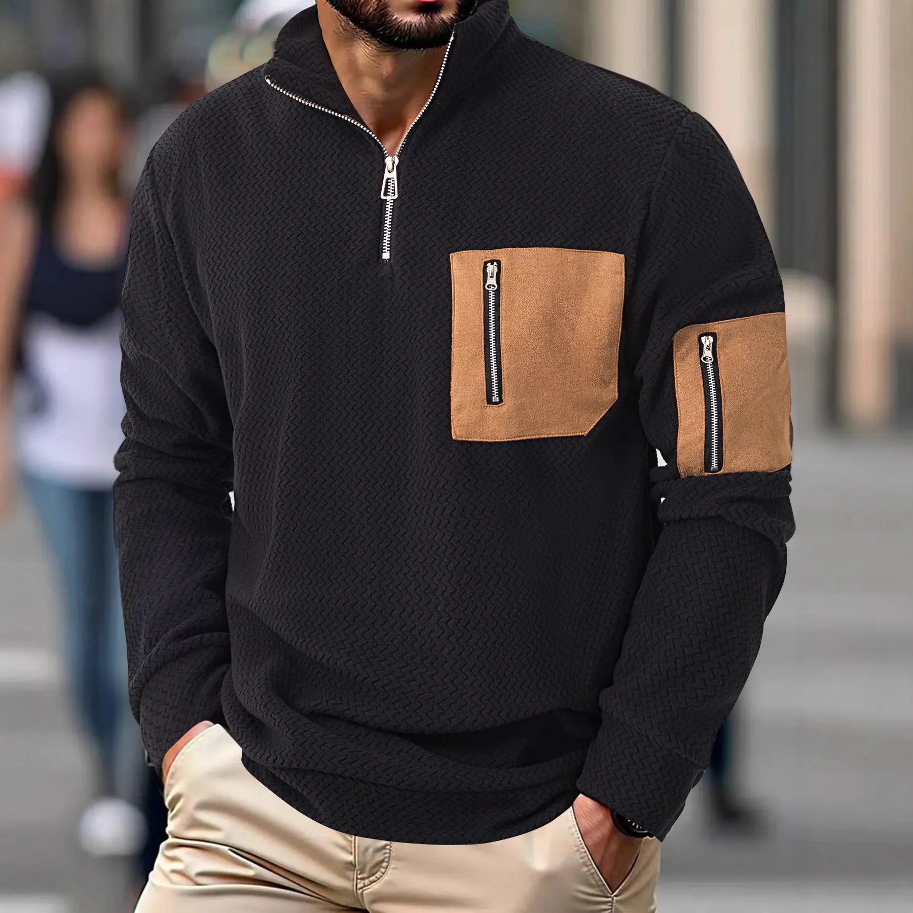Mens Casual Zip-up Fleece Hoodie