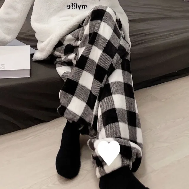 Coral Fleece Pajama Pants For Women Autumn And Winter Thickened Black - Shop at LoveMi