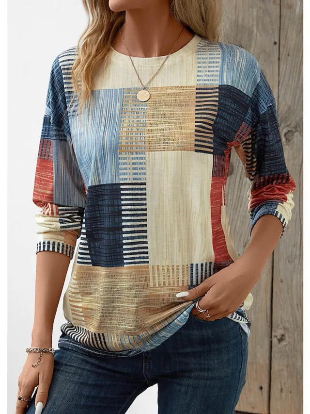 Women's Geometric 3D Digital Printed Loose Long Sleeves Sweater Rhchhgn2318122 4Xl - Shop at LoveMi