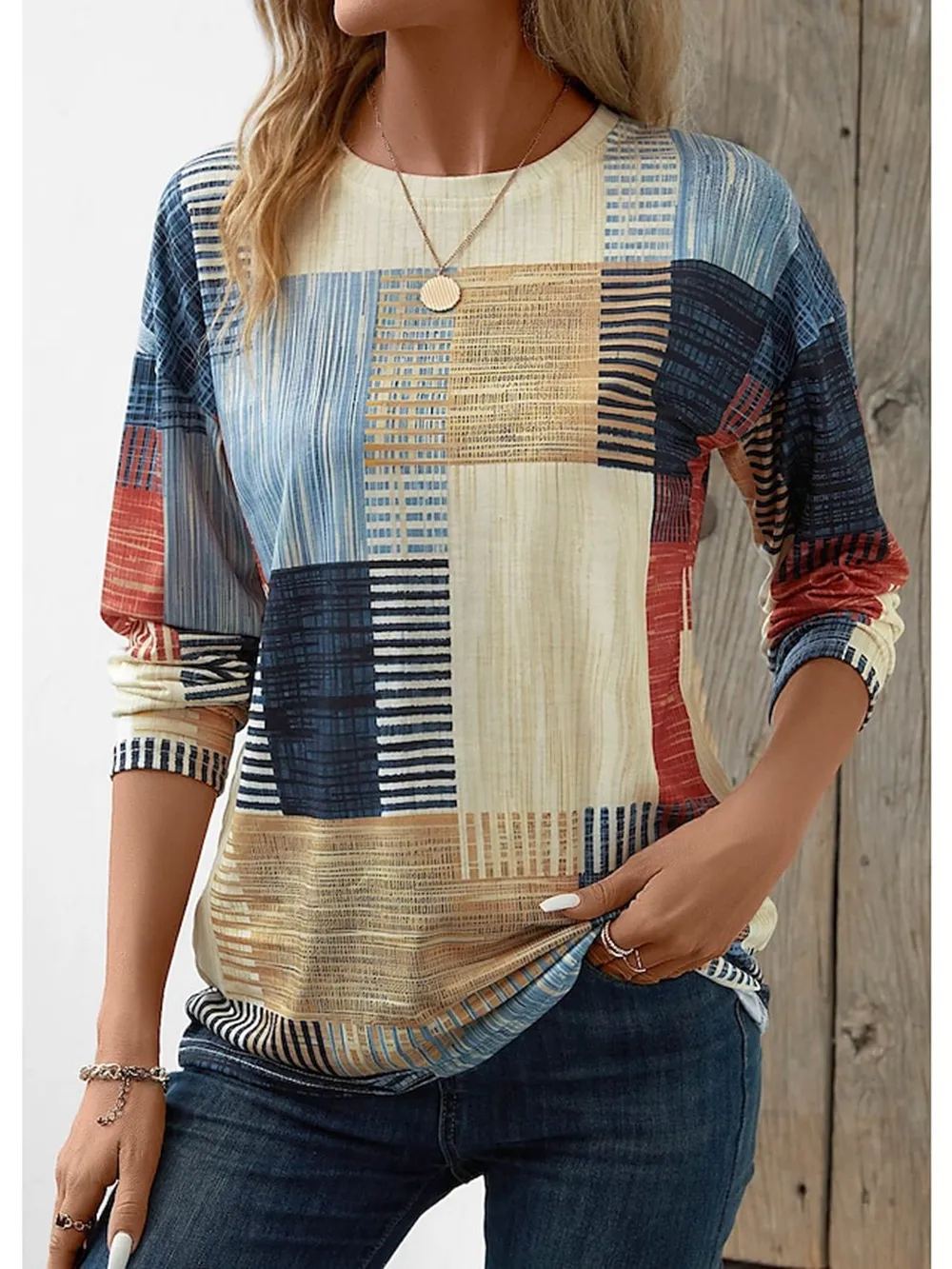 Women's Geometric 3D Digital Printed Loose Long Sleeves Sweater - Rhchhgn2318122-4Xl
