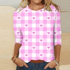 Valentine's Day Female With Hearts Printing Crew Neck T-shirt Top - Rq4127507 - View 1