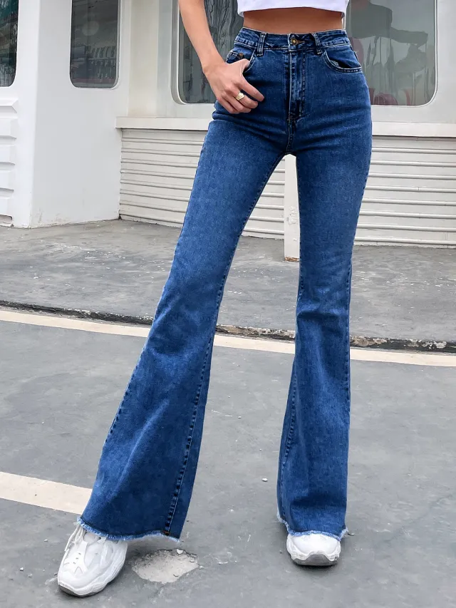 Wide Leg Elastic Stitching Denim Durable And Comfortable Blue - Shop at LoveMi
