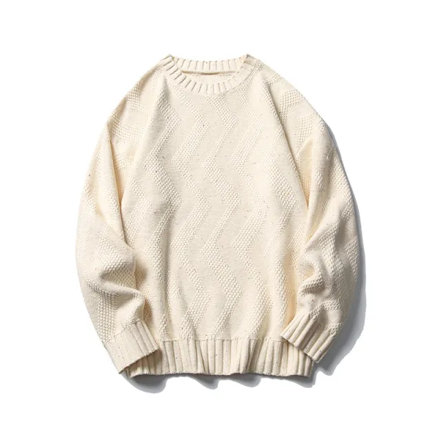 Women's Round Neck Sweater Autumn Winter Coat Retro Brocade Sweater Beige - Shop at LoveMi