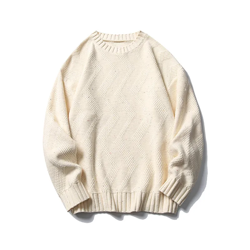 Women's Round Neck Sweater Autumn Winter Coat Retro Brocade Sweater - Beige