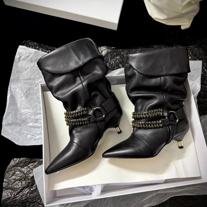 Suede Pointed-Toe Slouch Boots
