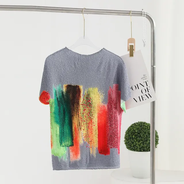 Machine Embroidery Loose Elastic Pullover Outerwear Bottoming Top Gray - Shop at LoveMi