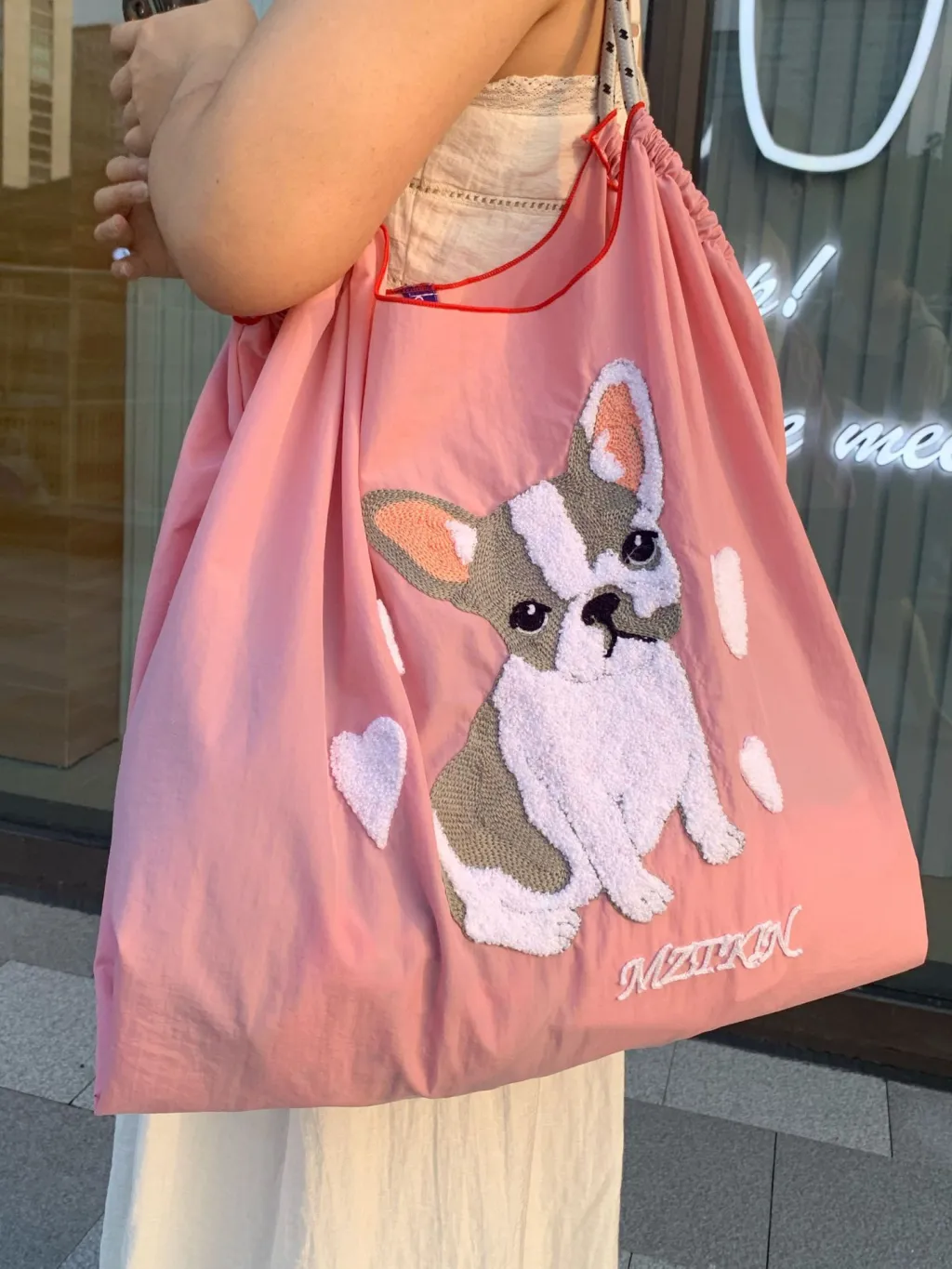 Embroidered Shopping Bag Hand-carrying Embroidered Nylon - Red