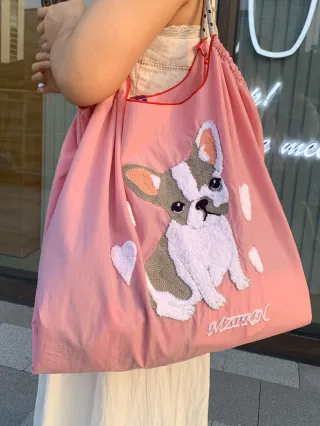 Embroidered Shopping Bag Hand-carrying Embroidered Nylon - Red