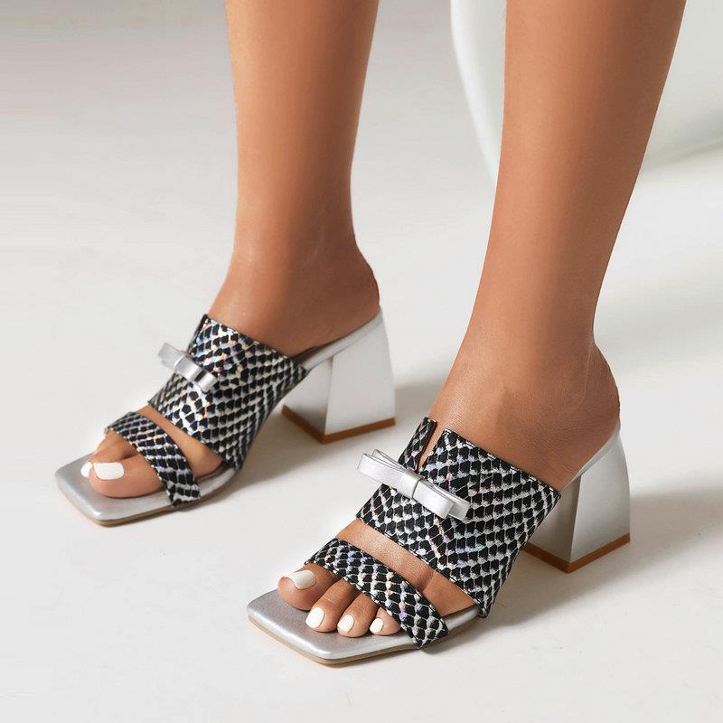 Summer New Snake-Print Peep-Toe Chunky-Heel Ultra-High-Heel Womens Sandals