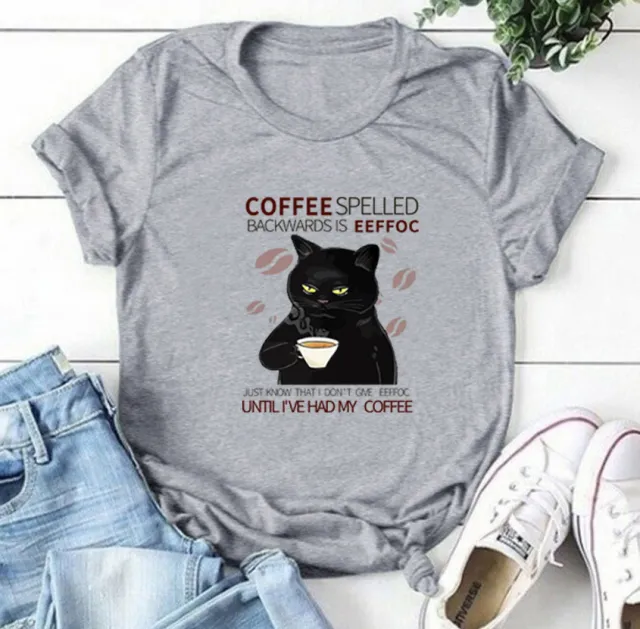 Women's Fashion Casual Printing Cat Pattern T shirt Gray T Color - Shop at LoveMi