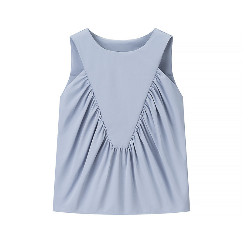 Design Pleated Loose Solid Color Vest Top