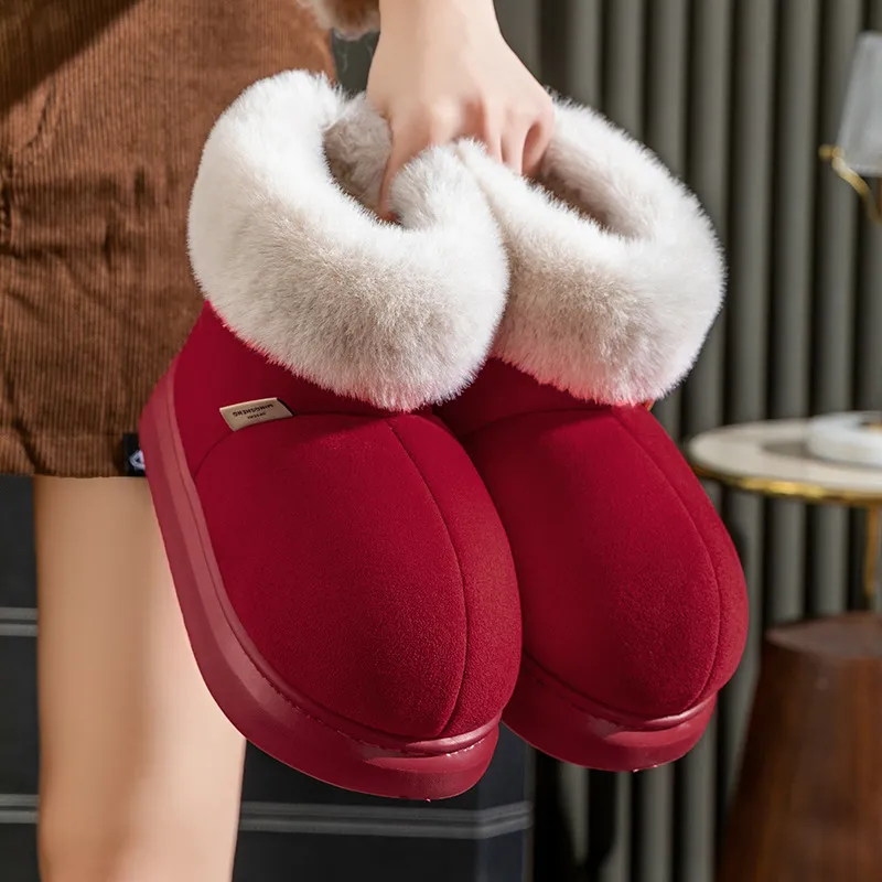 Women's Platform Non-slip Warm Snow Boots - Red