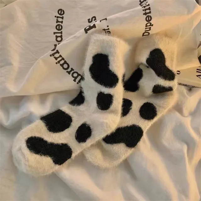 Women's Fashion Mink like Wool Socks Cows Pattern - Shop at LoveMi