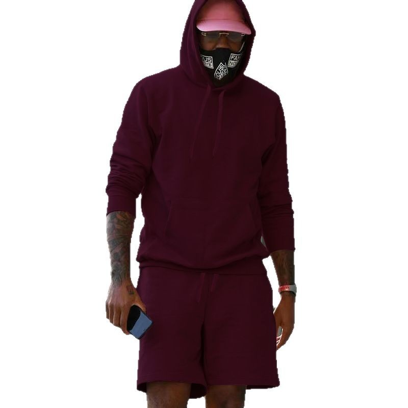 Mens Fleece-Lined Hoodie And Shorts Two-Piece Set