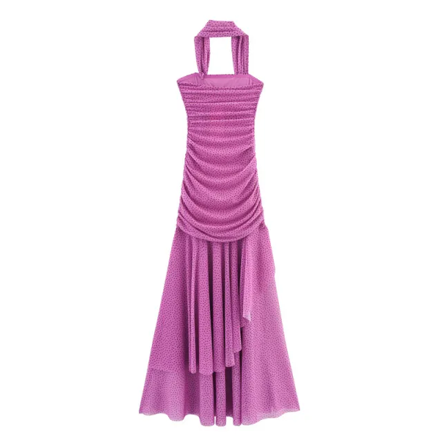 Summer Asymmetric Design Pleated Ruffled Polka Dot Pleated Dress - Shop at LoveMi
