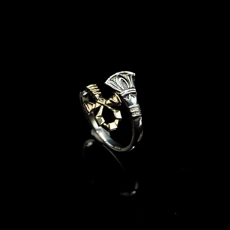 925 Thai Silver Original Handmade Egyptian Traditional Anka Cross Niche Retro Couple Ring