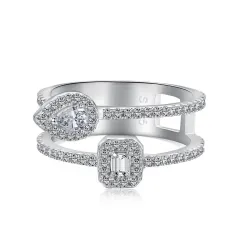 Women's Water Drop Double-layer Hollow S925 Sterling Silver Ring - Platinum - View 1