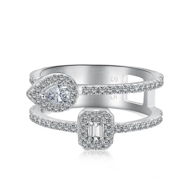 Women's Water Drop Double layer Hollow S925 Sterling Silver Ring Platinum - Shop at LoveMi