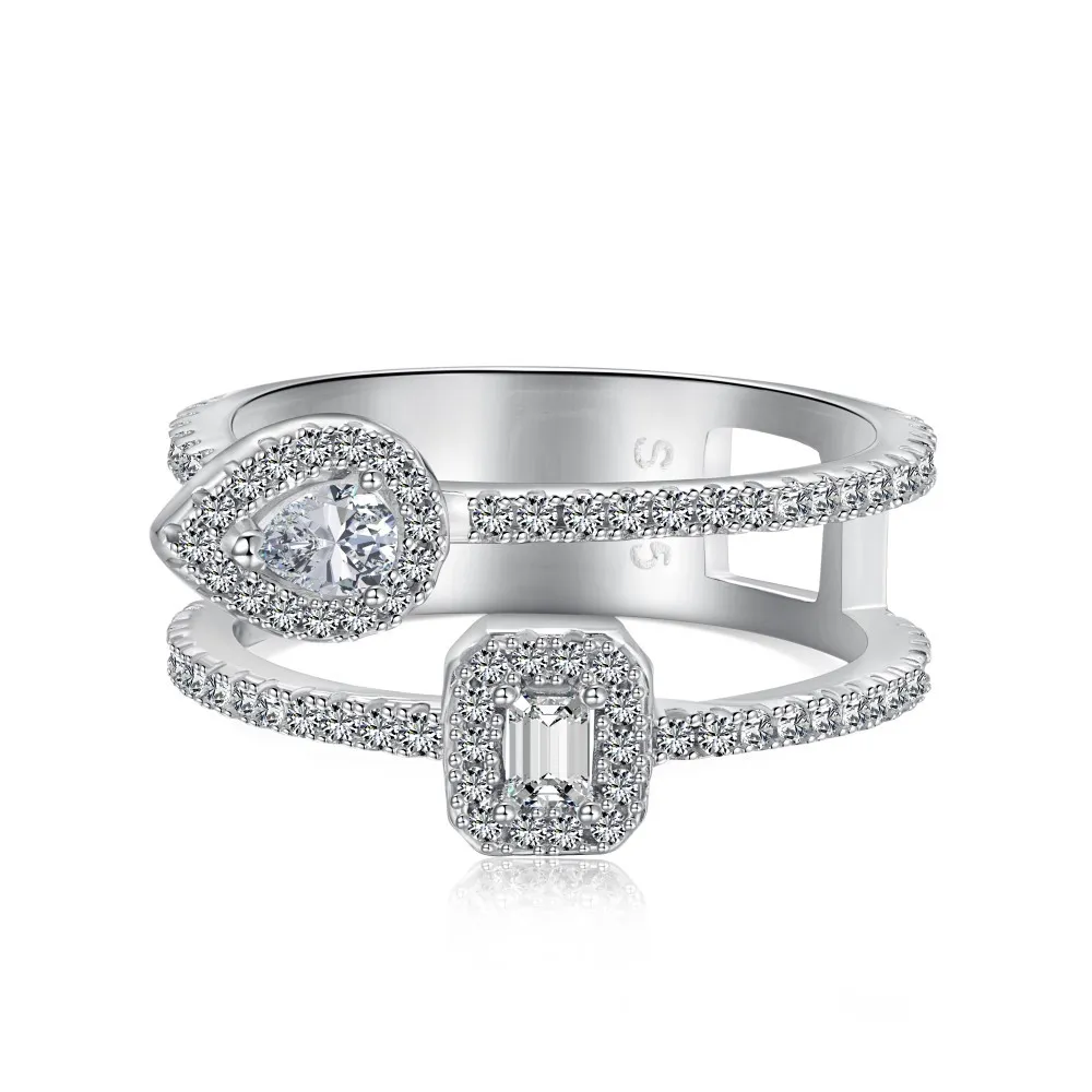 Women's Water Drop Double-layer Hollow S925 Sterling Silver Ring - Platinum