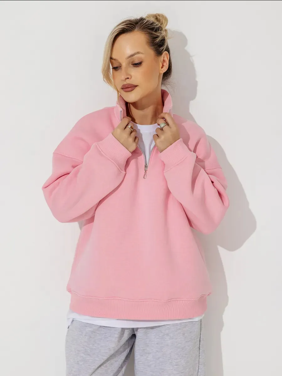 Lazy Style Fashion Casual Personality Versatile Zip-up Hoodie - Pink