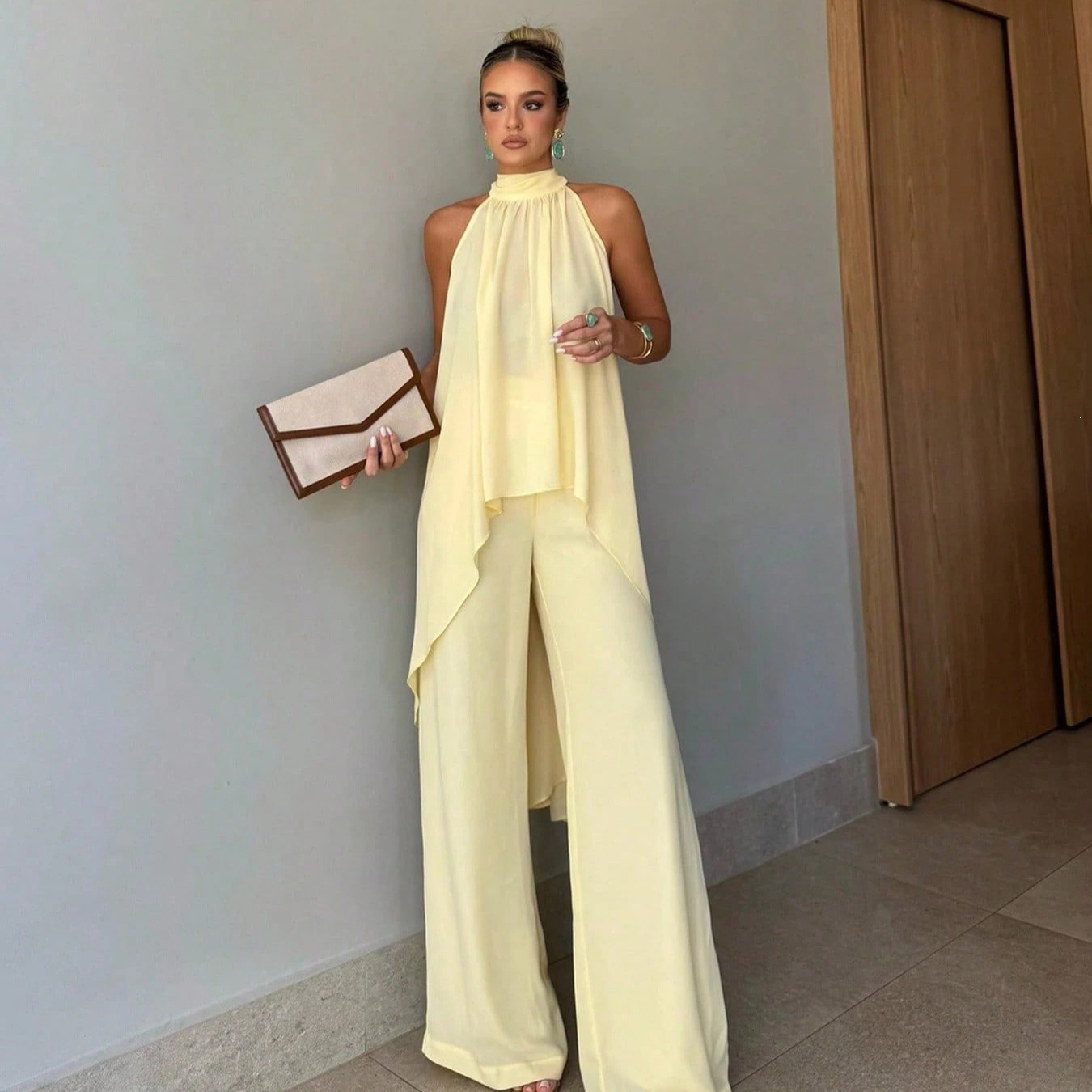 Casual Irregular Sleeveless Elegant Solid-Color Set