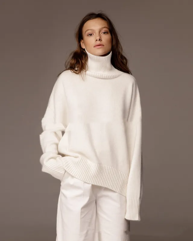 Autumn And Winter Loose Turtleneck European And American Sweater White - Shop at LoveMi