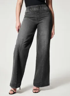 Women's Vintage Fleece lined Lengthened High Waist Wide Leg Jeans Black Ninth - Shop at LoveMi