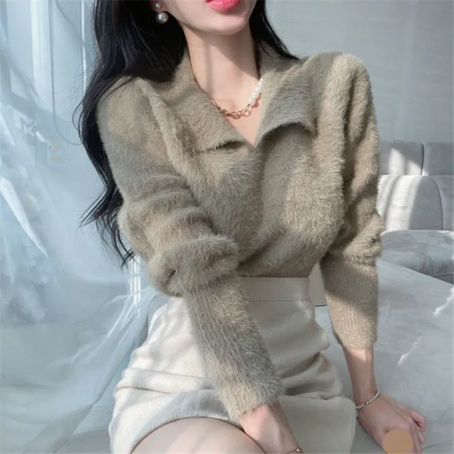 Fashion Temperament Western Style All match Chic Women's Sweater Khaki - Shop at LoveMi
