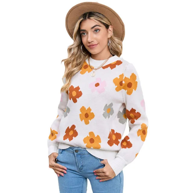 Knitted Thread Pullover Women's Flower White - Shop at LoveMi