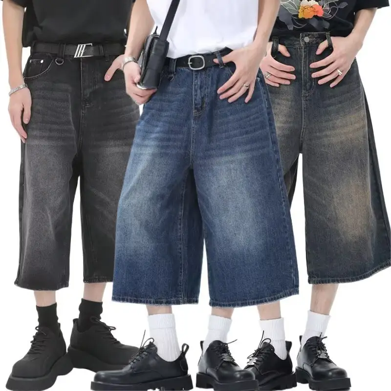 Summer Mens Capri Pants Trendy Denim ShortsAmerican