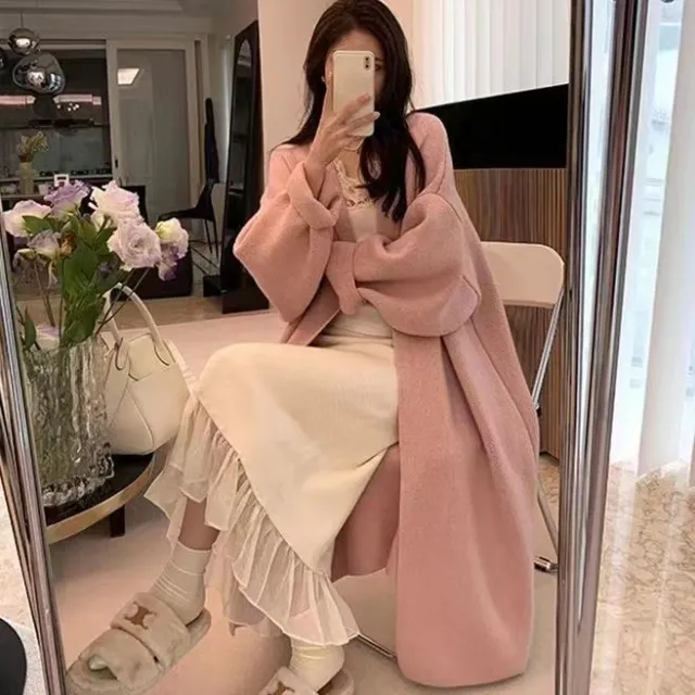 Design Solid Color Knitted Cardigan Coat Women Pink - Shop at LoveMi