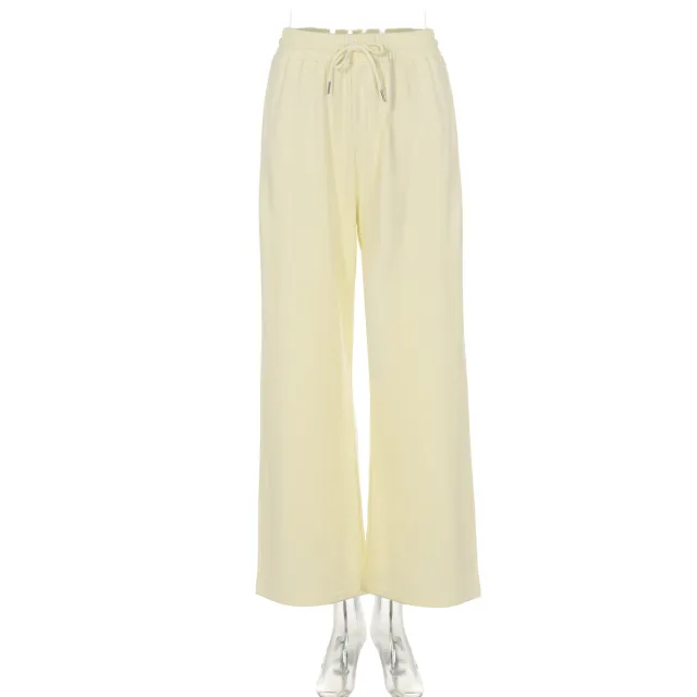 Fashion Casual Loose Drawstring Tight Waist Solid Color Trousers Apricot - Shop at LoveMi