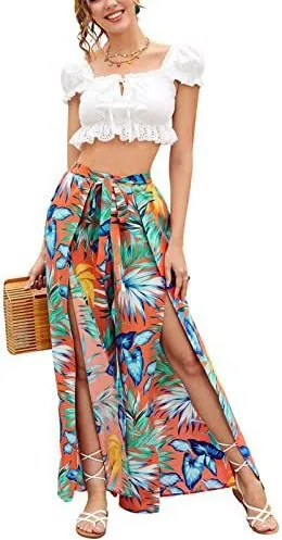Trendy Leopard Print Casual Tassel Lace-up Waist Leopard Print Wide-leg Pants - Color