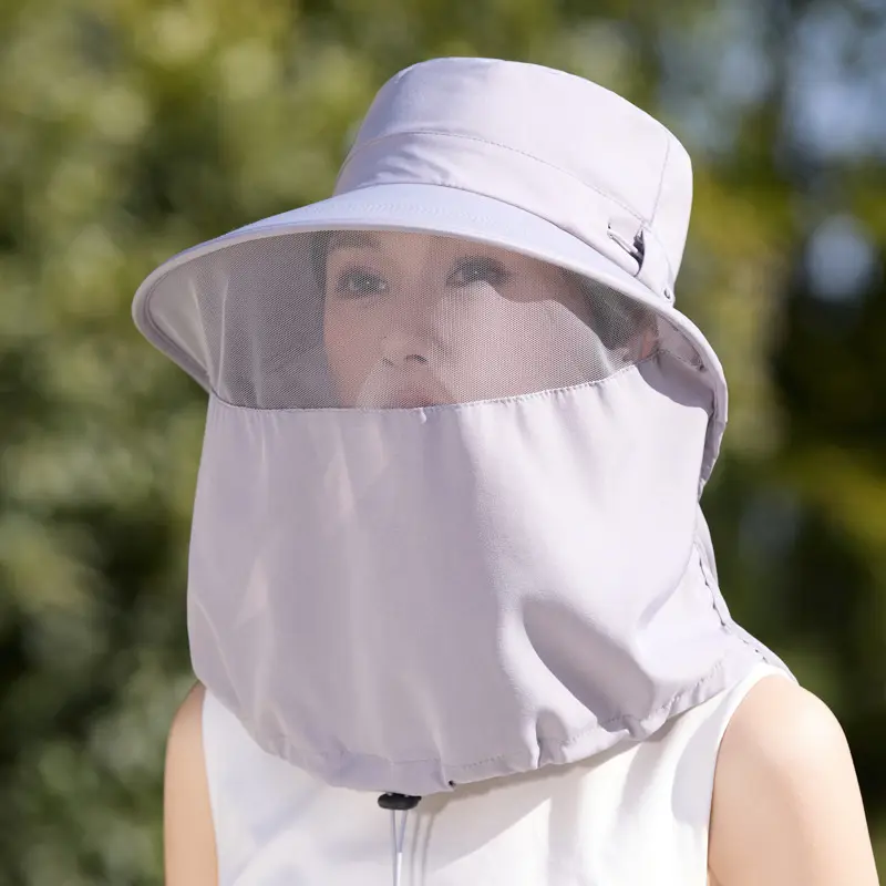 All-in-one Face-and-neck-covering UV-protection Wide-brim Bucket Hat