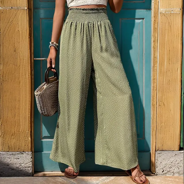 Fashionable Personalized Elastic Wide leg Pants For Women Green - Shop at LoveMi