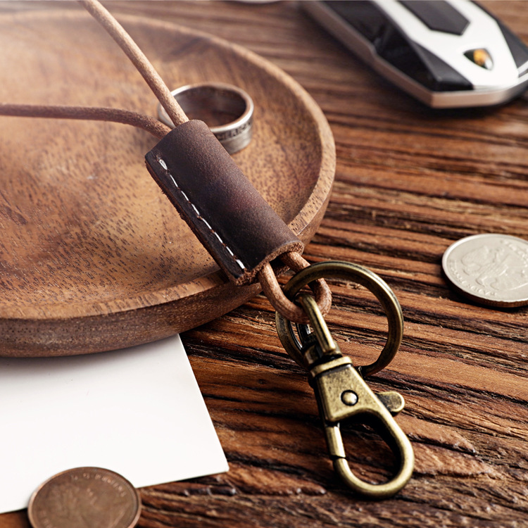 Title 5, Leather Car Keychain Pendant Creative Retro Lan...