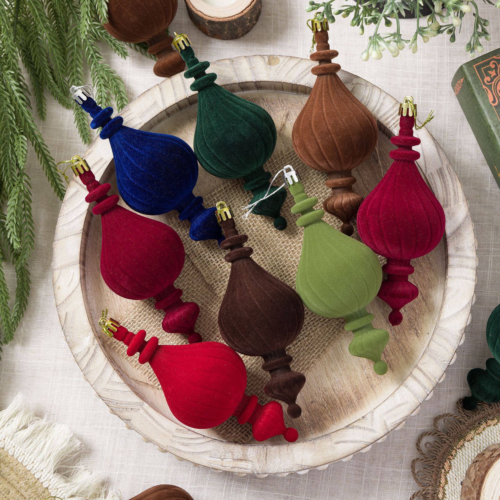 Flocked Christmas Ornaments For Decorating The Christmas Tree