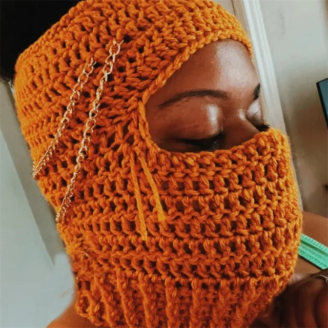 Hand crocheted Balaclava Air Top Wind Mask Cap Orange - Shop at LoveMi