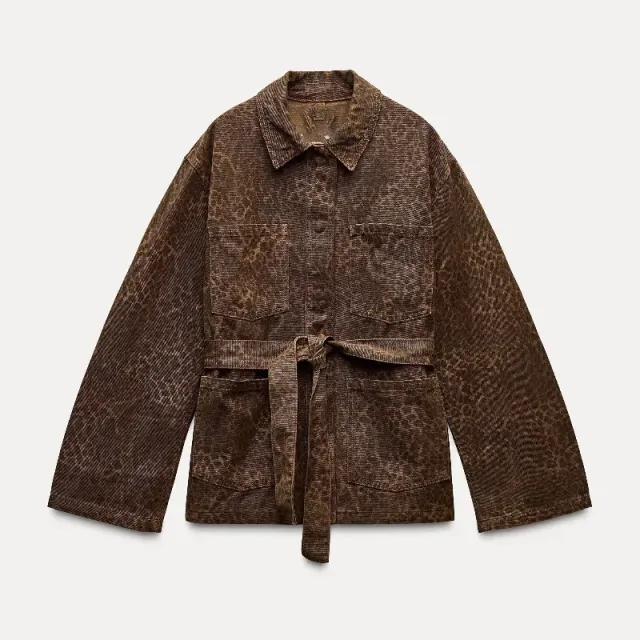 Women's Fashion Animal Pattern Printing Lapel Coat Brown - Shop at LoveMi