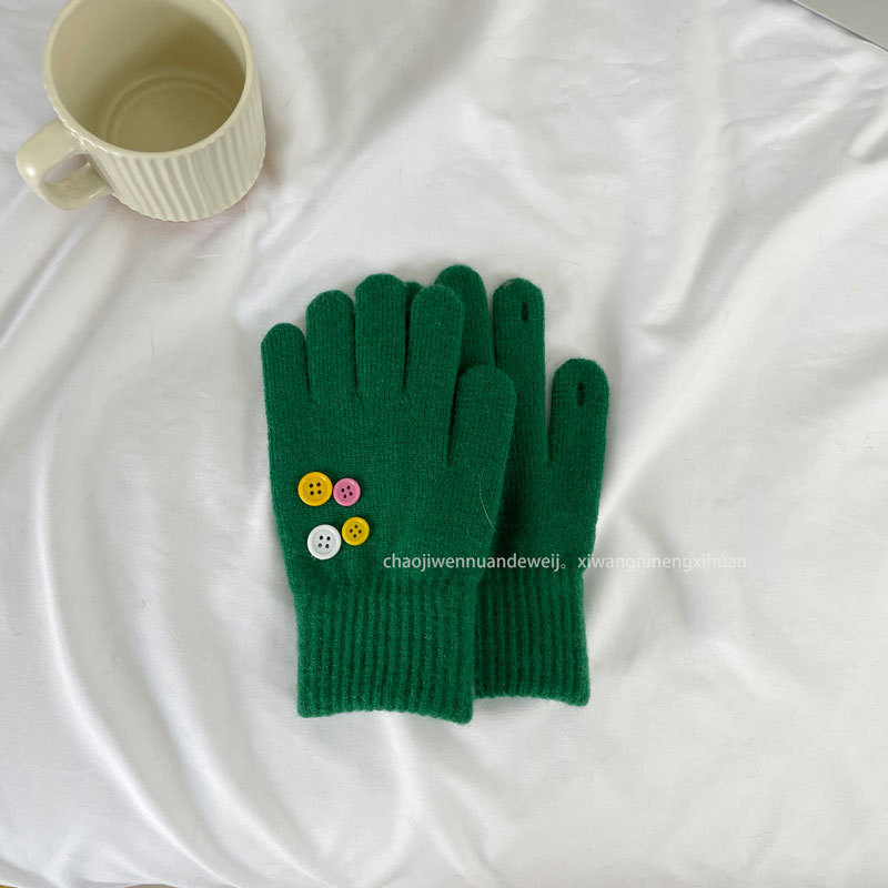 Button Gloves Dark Green