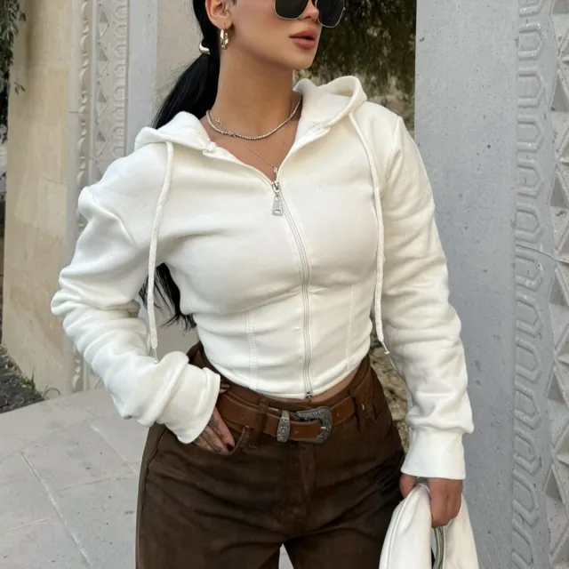 Temperament Slimming Crop Hoodie Sweatshirt For Women White - Shop at LoveMi