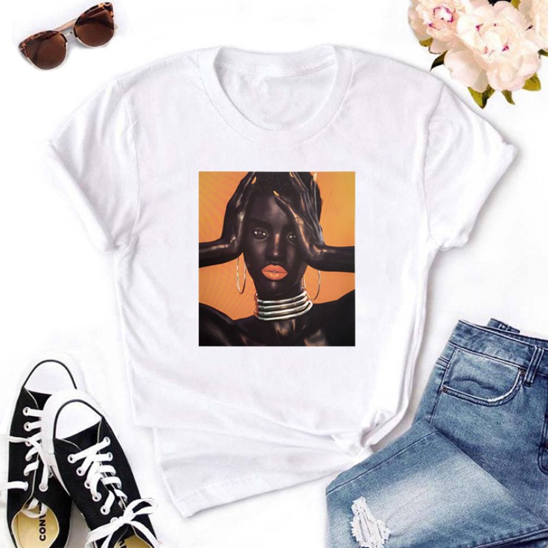 Fashionable Black Girl Print Short-Sleeve Plus-Size Clothing In An Oil-Painting Style