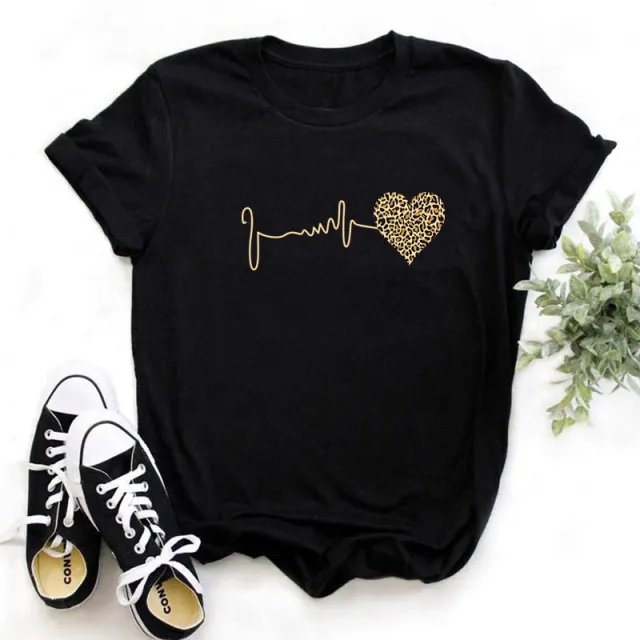 Retro T Shirt European And American Fashion Love Leopard Print Personalized T shirt Couple T shirt Love T shirt Women's Short Sleeve C1 - Shop at LoveMi