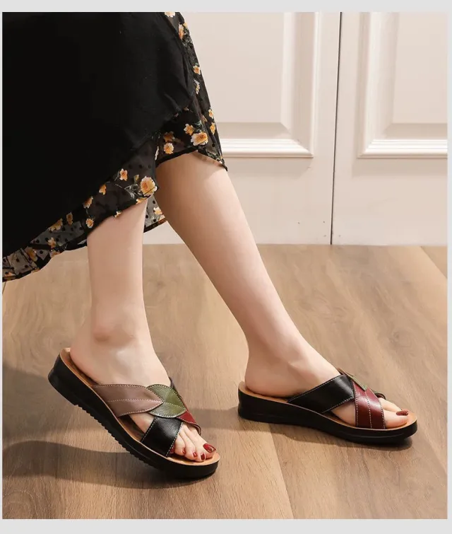 Slope Heel Soft Sole Versatile Shoes Fashionable Mom Sandals Flip Flops Black - Shop at LoveMi