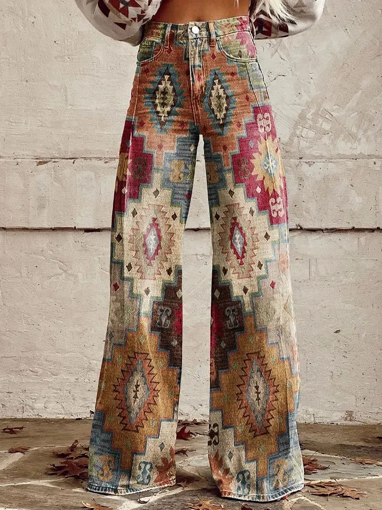 Women's Casual Pants Thin Imitation Jeans Wide Leg - Awpas9202