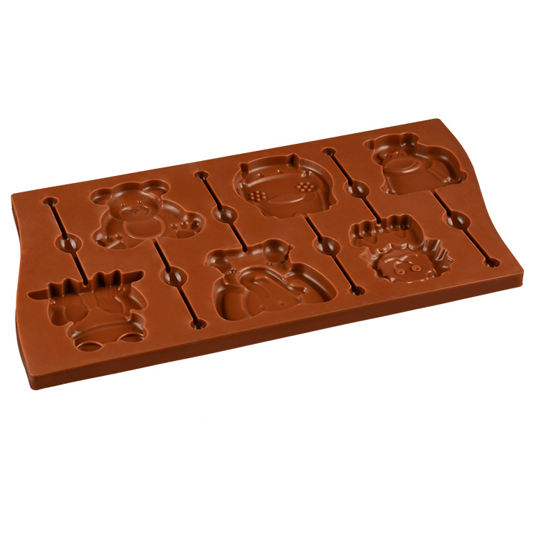 قالب سيليكون للحلويات على شكل حيوانات طعام آمن - 6 قطع (أسد، فيل، ضفدع، قرد)