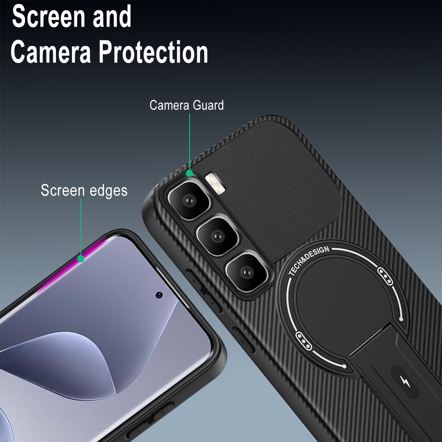 Compatible With Hot 70 Phone Case Armor Carbon Fiber Texture With Stand