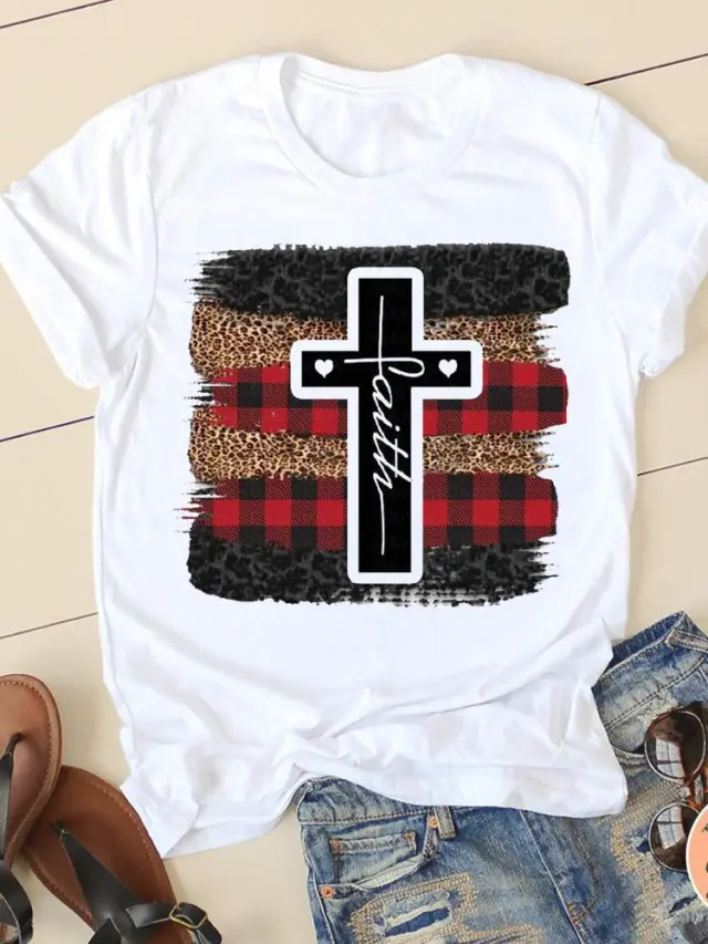 Women's Round Neck Printed Top T shirt With Short Sleeves Sn29259 L - Shop at LoveMi