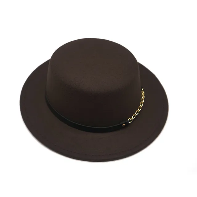 Men's And Women's Retro British Style Chain Solid Color Flat Top Hat Coffee - Shop at LoveMi