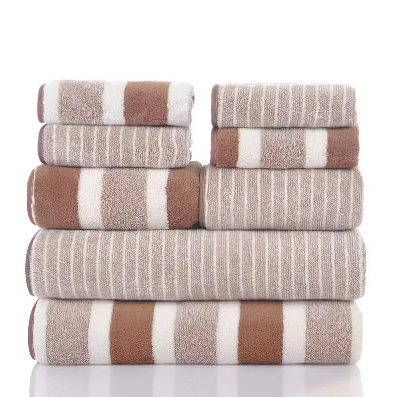 Coral Fleece Double-sided Thickened 8-piece Set Towels Square Scarf - Brown
